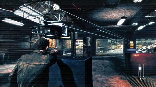 When the encounter in the garage begins, I recommend to aim at two interactive objects which are the left jack (should lower the car on the bandit) and in the gas cylinder at front of you, which will explode - Chapter IV - p. 3 - Walkthrough - Max Payne 3 Game Guide & Walkthrough