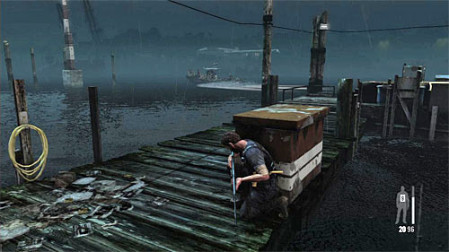 WAIT HERE, because patrol boat will flow over soon - Chapter V - p. 3 - Walkthrough - Max Payne 3 Game Guide & Walkthrough