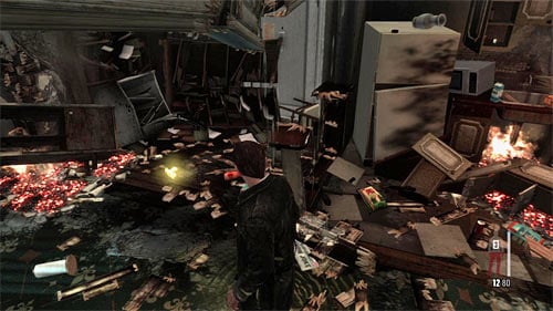SECRET 8 [Golden Gun - SAF 40 Cal SMG 1/3]: In the destroyed apartment to which entrance is nearby the staircase - Clues and Golden Guns - Chapter IV - Collectibles - Max Payne 3 Game Guide & Walkthrough