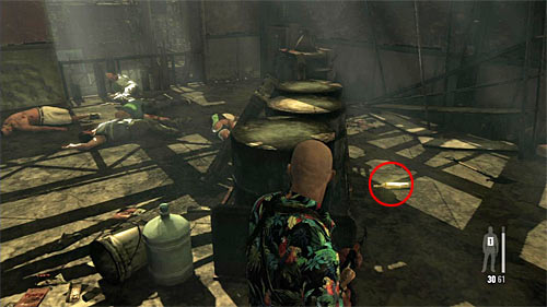 SECRET 7 [Golden Gun - SPAS-15 Shotgun 1/3]: In the first storehouse, just after you get on the balconies in its second part - Clues and Golden Guns - Chapter VII - Collectibles - Max Payne 3 Game Guide & Walkthrough