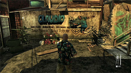 SECRET 11 [Clue 6/9 - Shrine to Claudio]: On the small square just after entering territory of the new gang and before the battle - Clues and Golden Guns - Chapter VII - Collectibles - Max Payne 3 Game Guide & Walkthrough