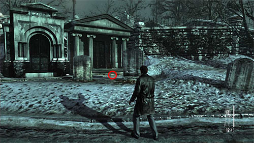 SECRET 1 [Golden Gun - Auto 9mm 1/3]: In the second part of the graveyard, by the crypt located on the left from the stairs leading to the enemy with the grenade launcher - Clues and Golden Guns - Chapter VIII - Collectibles - Max Payne 3 Game Guide & Walkthrough