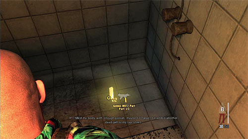SECRET 4 [Golden Gun - M972 SMG 1/3]: In the toilet in one of searched houses - Clues and Golden Guns - Chapter IX - Collectibles - Max Payne 3 Game Guide & Walkthrough