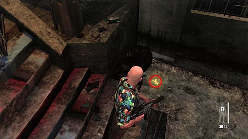 SECRET 5 [Golden Gun - M972 SMG 2/3]: By the long stairs leading to the lower level of slums - Clues and Golden Guns - Chapter IX - Collectibles - Max Payne 3 Game Guide & Walkthrough