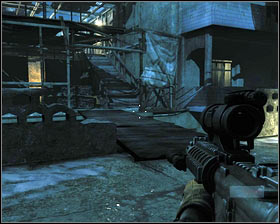 Once you reunite with the other members of your team, start moving forward [1] while hiding behind covers and sticking to the right side [2] - First In - p. 2 - Walkthrough - Medal of Honor - Game Guide and Walkthrough