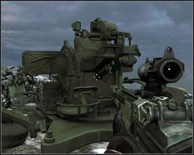 Once the area's clear, approach the gun on the ill on the left [1] and plant the explosive by pressing F [2] - Dorothy's a bitch - p. 1 - Walkthrough - Medal of Honor - Game Guide and Walkthrough