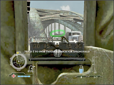 Once you've killed all visible soldiers, try moving closer to this side of the bridge - Knock-out Tiger Tank #2 - part 1 - Operation Market Garden - Medal of Honor: Airborne - Game Guide and Walkthrough