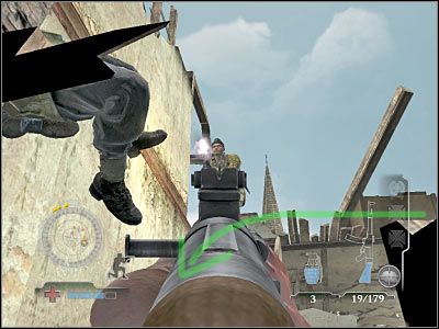 Once you've reached the upper level, hide behind one of the available objects and wait for a few of your colleagues to get here - Disable Radio Equipment - Operation Market Garden - Medal of Honor: Airborne - Game Guide and Walkthrough