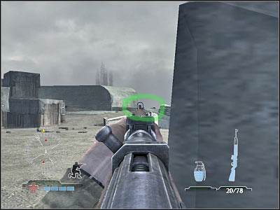 Just as before, you shouldn't be surprised by the fact that the entrance is going to be guarded by a single enemy unit - Clear and Secure Pillbox - part 2 - Operation Neptune - Medal of Honor: Airborne - Game Guide and Walkthrough