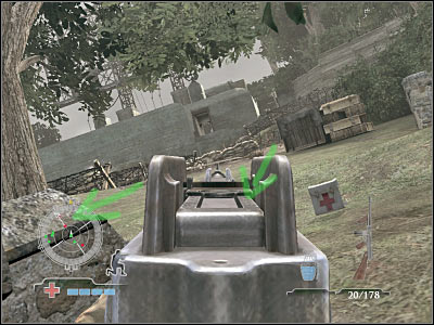 I'd strongly recommend that you attack enemy soldiers from the right flank - Destroy Radar Antenna Relay - part 1 - Operation Neptune - Medal of Honor: Airborne - Game Guide and Walkthrough