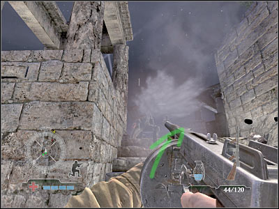 You will encounter a new group of enemy soldiers just around the corner - Ascend to Hilltop Temple - Operation Avalanche - Medal of Honor: Airborne - Game Guide and Walkthrough