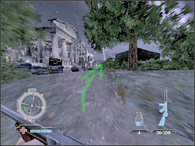 Now you will have to turn left - Disable Communications Antenna - part 1 - Operation Avalanche - Medal of Honor: Airborne - Game Guide and Walkthrough