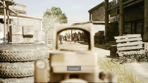 Hide behind the tires and open fire on the three enemies (picture above), who run their exact opposite - Mission 08: Finding Faraz - Campaign - Medal of Honor: Warfighter - Game Guide and Walkthrough