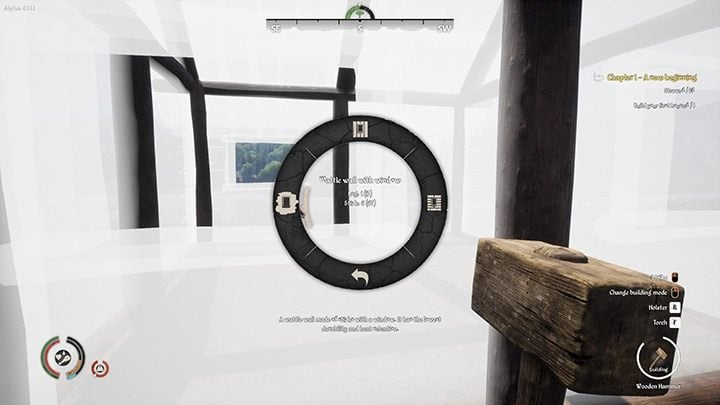 After choosing the type of finish, click on it with the hammer and hold the button until the hammer starts hitting the wall, turning it green - Medieval Dynasty: Building - how to build a house? - Basics - Medieval Dynasty Guide