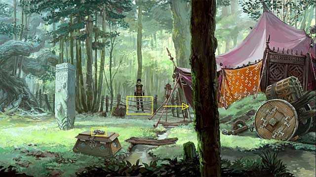 Use knife with the barrier and look at the chest - its locked - Find a way to the clearing - Chapter II - Memoria - Game Guide and Walkthrough