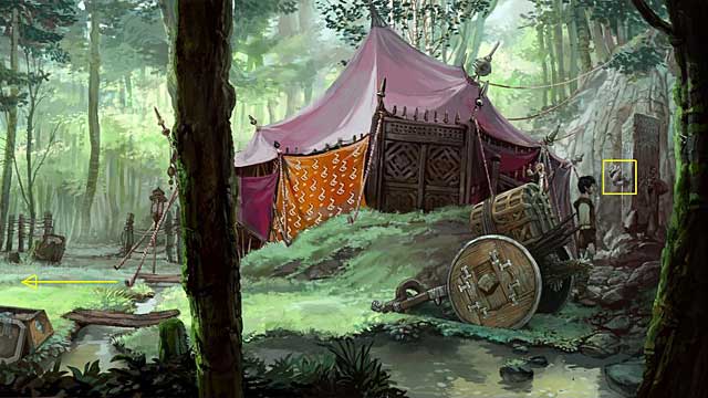Go near to the tent and then behind it - Remove the mask from the statue - Chapter II - Memoria - Game Guide and Walkthrough