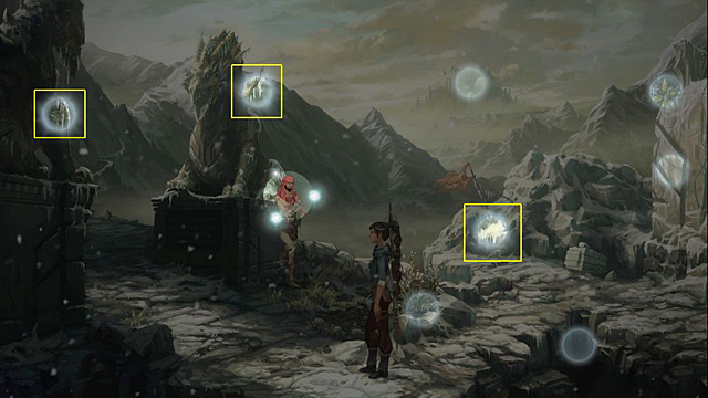 Use send vision spell with the Rachwans necklace and click on an icy glimmer, an icicle and snow - Place the mask on Rachwan - Chapter IV - Memoria - Game Guide and Walkthrough