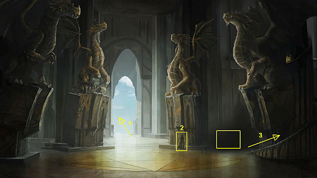 1 - to the main hall, 2 - to the councils room, 3 - to the observatory. - Talk to the priest in the library about the Garden of Oblivion - Chapter V - Memoria - Game Guide and Walkthrough