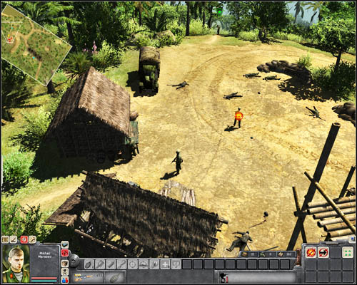 Take the knife, with which you killed one of the enemies (hold down the Tab key to highlight items that you can pick up), and then search the supply caches in [9] - Mission 1: Until the trouble troubles you - p. 1 - North Vietnamese - Men of War: Vietnam - Game Guide and Walkthrough