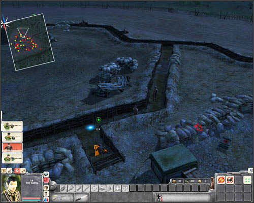 Collect all the knives and eliminate two guards standing in [18] and [19] - do it before the next pair of patrolling enemies comes here - Mission 5: Happy Tet Day - p. 2 - North Vietnamese - Men of War: Vietnam - Game Guide and Walkthrough