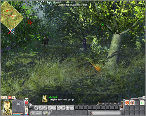 The soldier with a silenced pistol should be close to [5], unfortunately his target will have started going towards the roadblock by now - Mission 3: On the Trail of Uncle Ho - p. 1 - USA - Men of War: Vietnam - Game Guide and Walkthrough