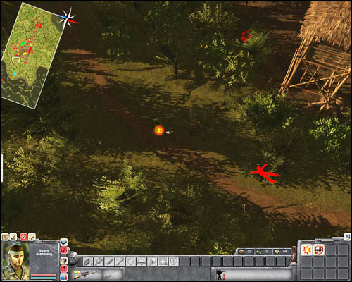 You must know that the alarm zone doesn't cover the southern part of the camp, which means you can kill enemies there without fear that one of them raises the alarm - Mission 5: Long Way Home - p. 2 - USA - Men of War: Vietnam - Game Guide and Walkthrough
