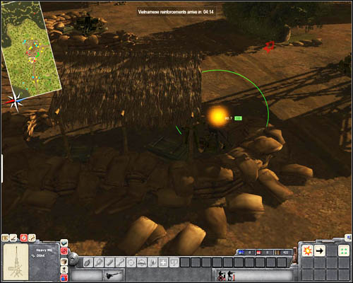 Order one of your men to quickly run between the huts in [37] where the prisoners are being held - Mission 5: Long Way Home - p. 2 - USA - Men of War: Vietnam - Game Guide and Walkthrough