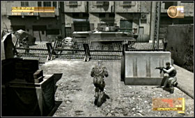 Outside, the rebel's counterattack is going to be supported by the tank - Crescent Meridian - First Act - Middle East - Metal Gear Solid 4: Guns of the Patriots - Game Guide and Walkthrough