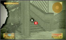 There is an anti-personnel mine in the kitchen [A] and a tune for your iPod [B] - Advent Palace - First Act - Middle East - Metal Gear Solid 4: Guns of the Patriots - Game Guide and Walkthrough