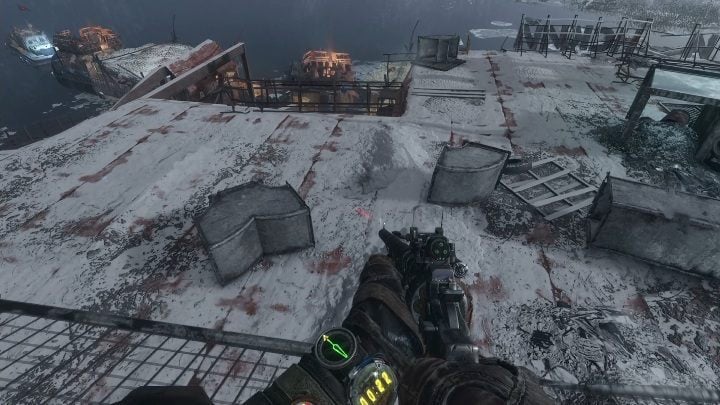 Jump down when you get closer to the boat - Metro Exodus: Theft of boats in port - walkthrough - Volga - Metro Exodus Guide