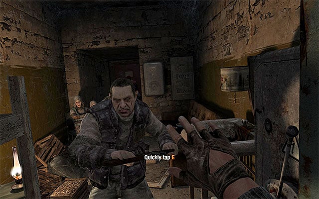 Opening the door will initiate a cutscene of a fight with the bandit mastermind, who has been keeping hostages - Use the railcar to break through the spike trap | Chapter 13: Bandits - Chapter 13: Bandits - Metro: Last Light Game Guide