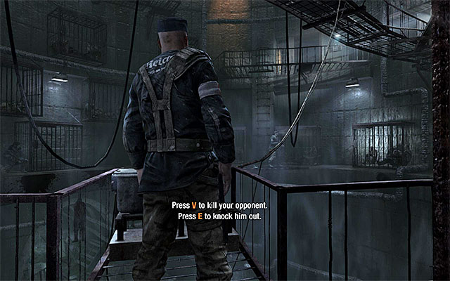 Turn right, jump down to the lover catwalk and carefully approach the opponent - Follow Pavel and avoid detection | Chapter 3: Pavel - Chapter 3: Pavel - Metro: Last Light Game Guide