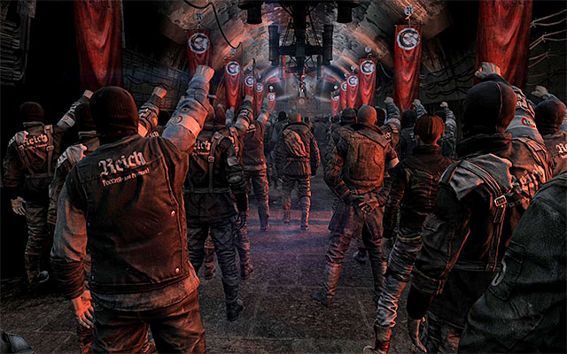 Soon youll get to the large hall full of Reich soldiers, listening to the speech - Escape Reich territory | Chapter 4: Reich - Chapter 4: Reich - Metro: Last Light Game Guide