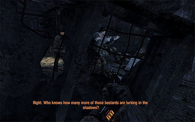 Make sure that your flashlight is off and hide behind the obstacle where Pavel was standing previously - Find a way to get upstairs | Chapter 5: Separation - Chapter 5: Separation - Metro: Last Light Game Guide