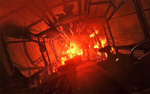 After the vision ends, start running after Khan and do not worry about the flames that appear around you - Follow Khan to find the Dark One | Chapter 21: Khan - Chapter 21: Khan - Metro: Last Light Game Guide