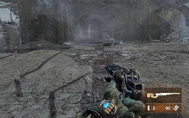 Return over the ramp to the top, and wait for the beast you have just squeezed past, to start walking towards your starting point for this chapter - Scale the bridge and find the crossing (1) | Chapter 24: Bridge - Chapter 24: Bridge - Metro: Last Light Game Guide