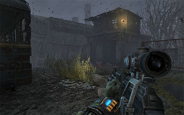 To push the story forward, go towards the building with the spotlight on; the one that the Dark One also stopped by - Reach Polis and report your findings about the Reds | Chapter 25: Depot - Chapter 25: Depot - Metro: Last Light Game Guide