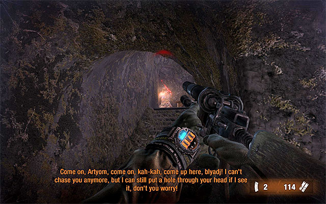 After Pavel retreats to the higher level, go to the landing - Reach the rangers lighthouse | Chapter 27: Red Square - Chapter 27: Red Square - Metro: Last Light Game Guide