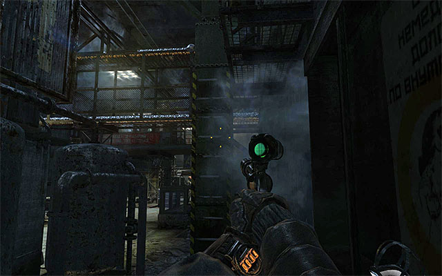 A way better idea, in my opinion, is to locate the ladder shown in the above screenshot - Find the switch to stop the fan blade and crawl through | Chapter 11: Revolution - Chapter 11: Revolution - Metro: Last Light Game Guide