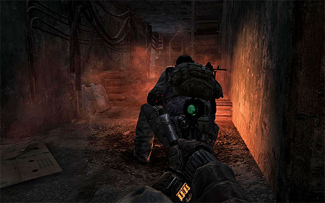 Destroy the lamp you can see in the distance and come closer to the guard crouching over the fire - Find the switch to lift the gate back out of the way | Chapter 13: Bandits - Chapter 13: Bandits - Metro: Last Light Game Guide