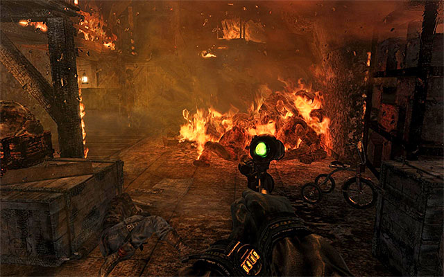 Return downstairs and enter a bigger area that is on fire - Find and save Anna | Chapter 19: Contagion - Chapter 19: Contagion - Metro: Last Light Game Guide