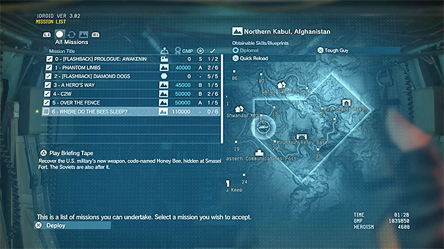 After opening the mission list you can check the obtained ranks and completed objectives - Repeating completed missions | Completing missions - Completing missions - Metal Gear Solid V: The Phantom Pain Game Guide & Walkthrough