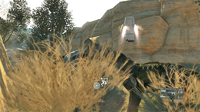 Carry Emmerich over to the new landing zone and wait for the drones to stop monitoring the area. - Escaping Metal Gear Sahelanthropus | Walkthrough - Mission 12 - Hellbound - Metal Gear Solid V: The Phantom Pain Game Guide & Walkthrough