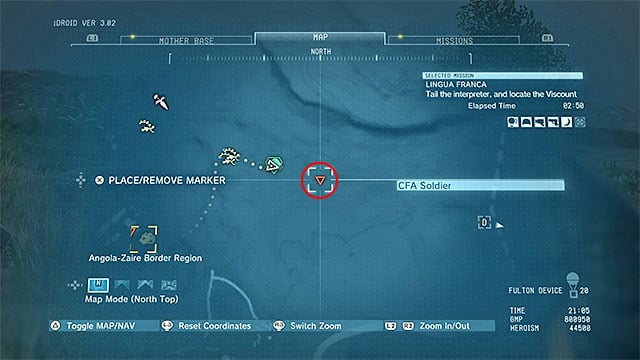 At the beginning of the mission, you can find the Viscount outdoors, to the North-East of Kiziba Camp - the locations has been shown in the above screenshots - Identifying and rescuing the Viscount | Walkthrough - Mission 14 - Lingua Franca - Metal Gear Solid V: The Phantom Pain Game Guide & Walkthrough