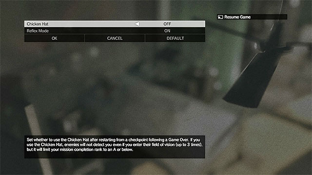 The Chicken Hat can be activated in the main menu of the game - Is it possible to change difficulty level in MGS V? | FAQ - Frequently Asked Questions - FAQ - Frequently Asked Questions - Metal Gear Solid V: The Phantom Pain Game Guide & Walkthrough