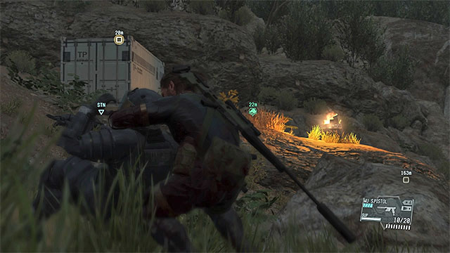 Eliminate the enemies around the containers - Finding and extracting the two containers | Walkthrough - Mission 36 - Footprints of Phantoms and Mission 37 - Traitors Caravan - Metal Gear Solid V: The Phantom Pain Game Guide & Walkthrough