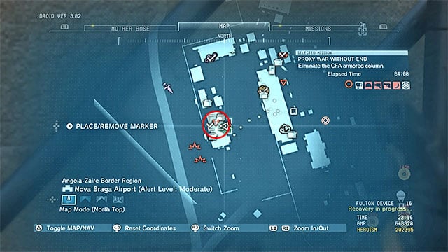 After he reaches the airport, the commander moves to a poorly-guarded building, in its Western part - Remaining Proxy War Without End - secondary mission objectives | Walkthrough - Mission 41 - Proxy War Without End - Metal Gear Solid V: The Phantom Pain Game Guide & Walkthrough