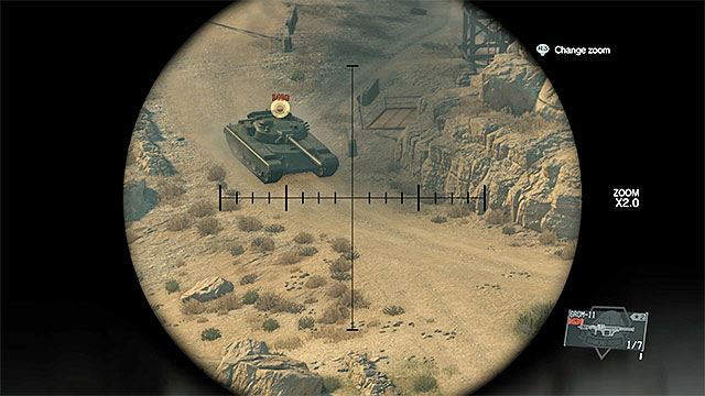 Find a safe, covered spot and prepare your rocket launcher. - Eliminating the colonel and the tanks from the convoy | Walkthrough - Mission 8 - Occupation Forces - Metal Gear Solid V: The Phantom Pain Game Guide & Walkthrough