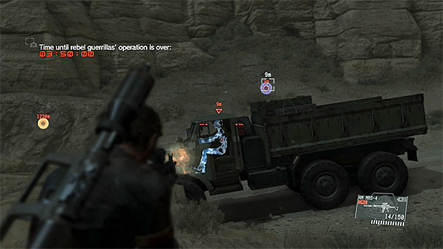 Place some obstacle to stop the truck. - Remaining Backup, Back Down - secondary mission objectives | Walkthrough - Mission 9 - Backup, Back Down - Metal Gear Solid V: The Phantom Pain Game Guide & Walkthrough