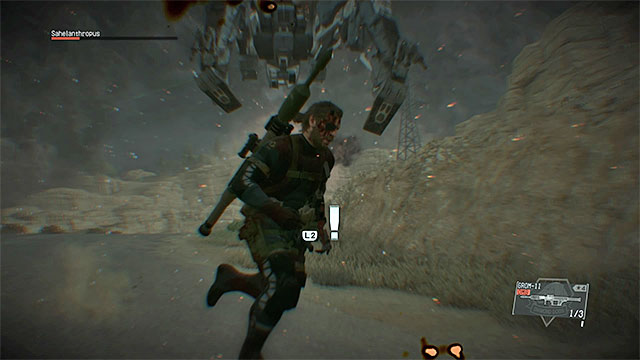 When the boss performs the jump, the time will slow down. - The second phase of the battle with Sahelanthropus | Walkthrough - Mission 31 - Sahelanthropus - Metal Gear Solid V: The Phantom Pain Game Guide & Walkthrough